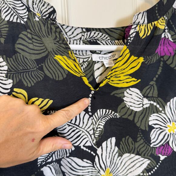 Chico’s Floral Ruffle Sleeve Top Women’s 2 (Large) – Multicolor Print Blouse - Picture 4 of 6